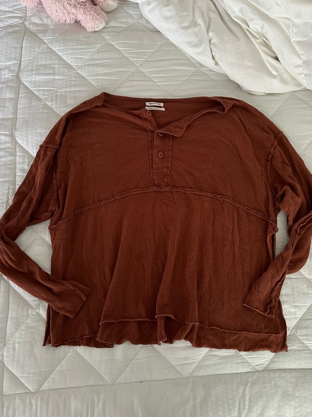 Urban Outfitters Rust Button-Up Long-Sleeve Henley